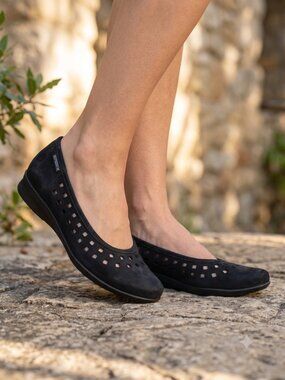 Mephisto Francia Black Nubuck Leather Perforated Comfort Flats